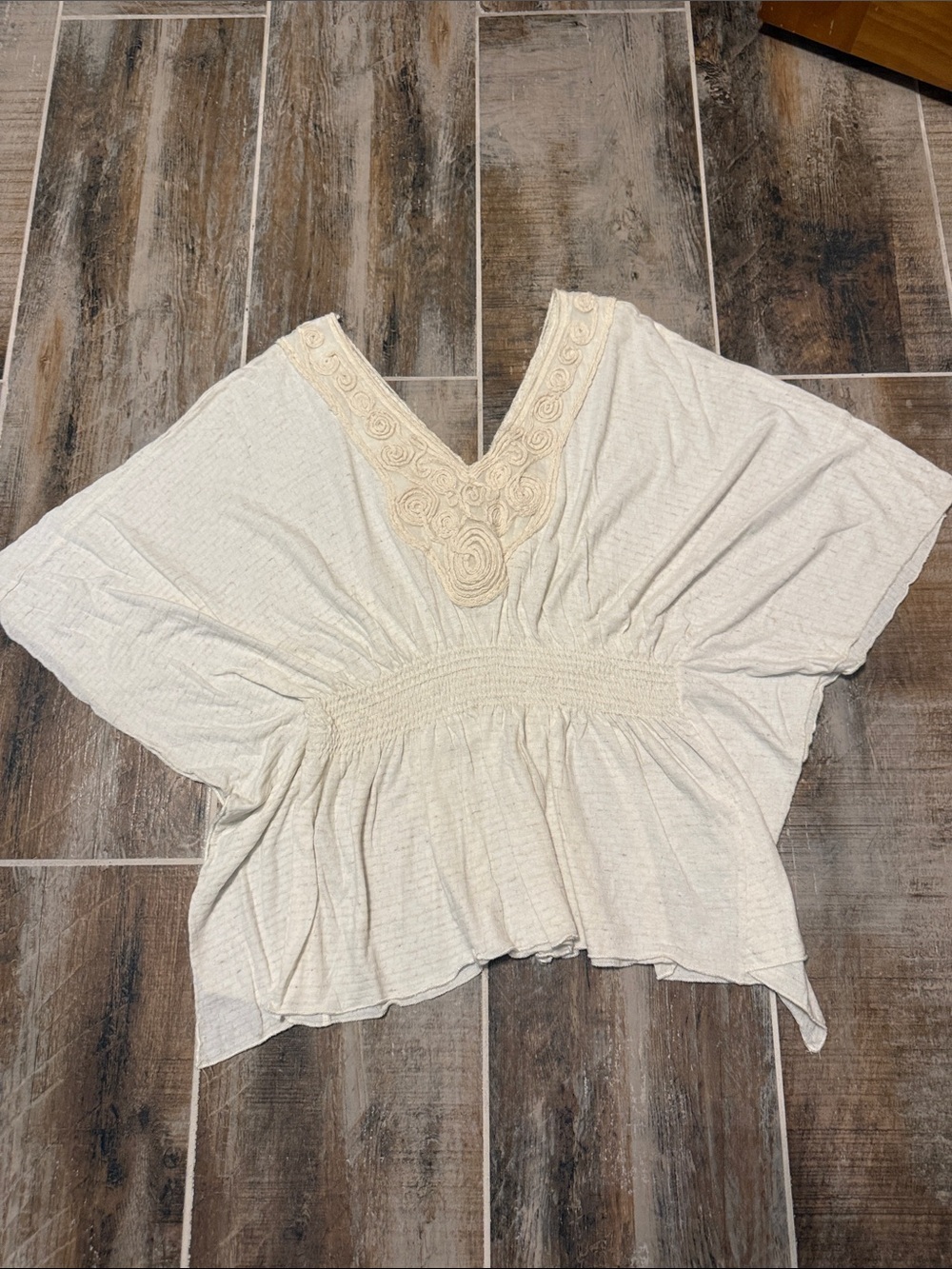 5th Culture Cream V-Neck Embroidered Tunic Top